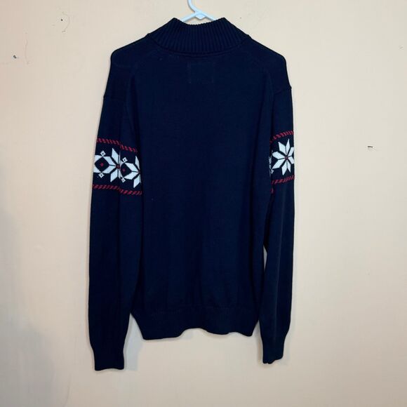 Weatherproof Vintage Men's Large Blue White Fair Isle Snowflake 1/4 Zip Sweater - Picture 4 of 4